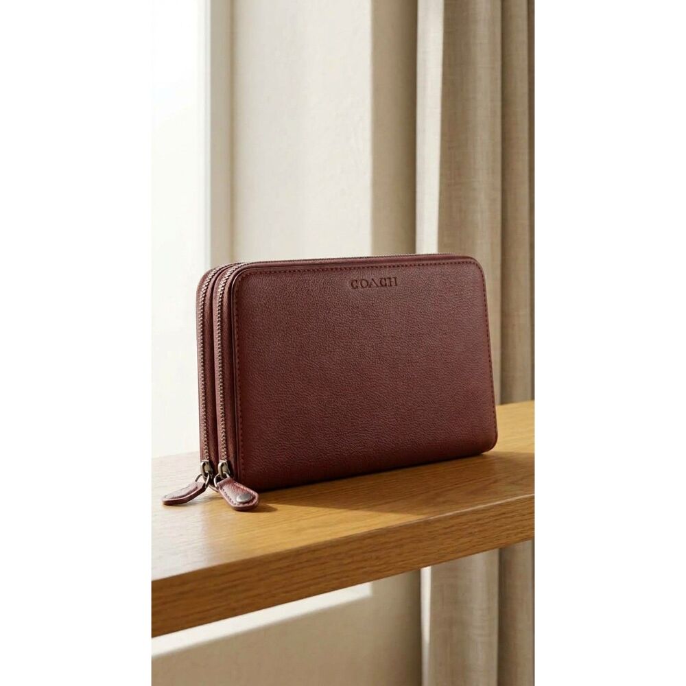 Coach Zip-Around Wallet Organizer Burgundy Leather